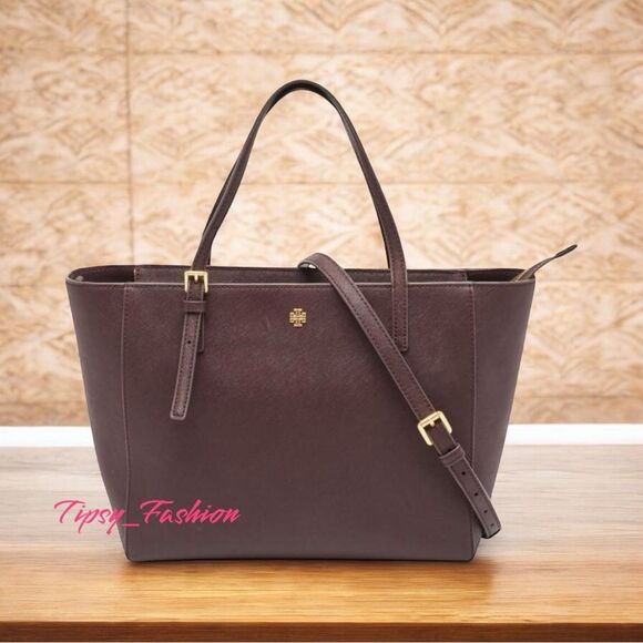 Tory Burch Emerson Small Tempranillo Saffiano Leather Tote - Picture 1 of 15